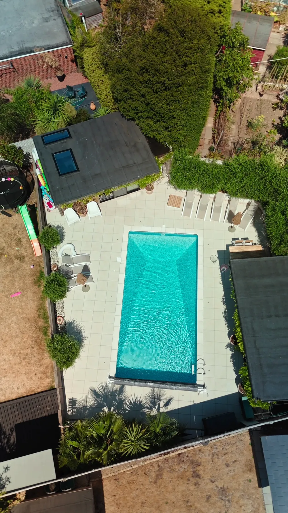 The garden and pool from the air